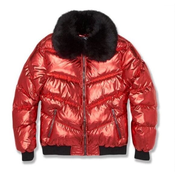 Jordan Craig Flatbush Bomber Jacket Coat Metallic Red Puffer Faux Fur NEW Size L - Picture 1 of 12